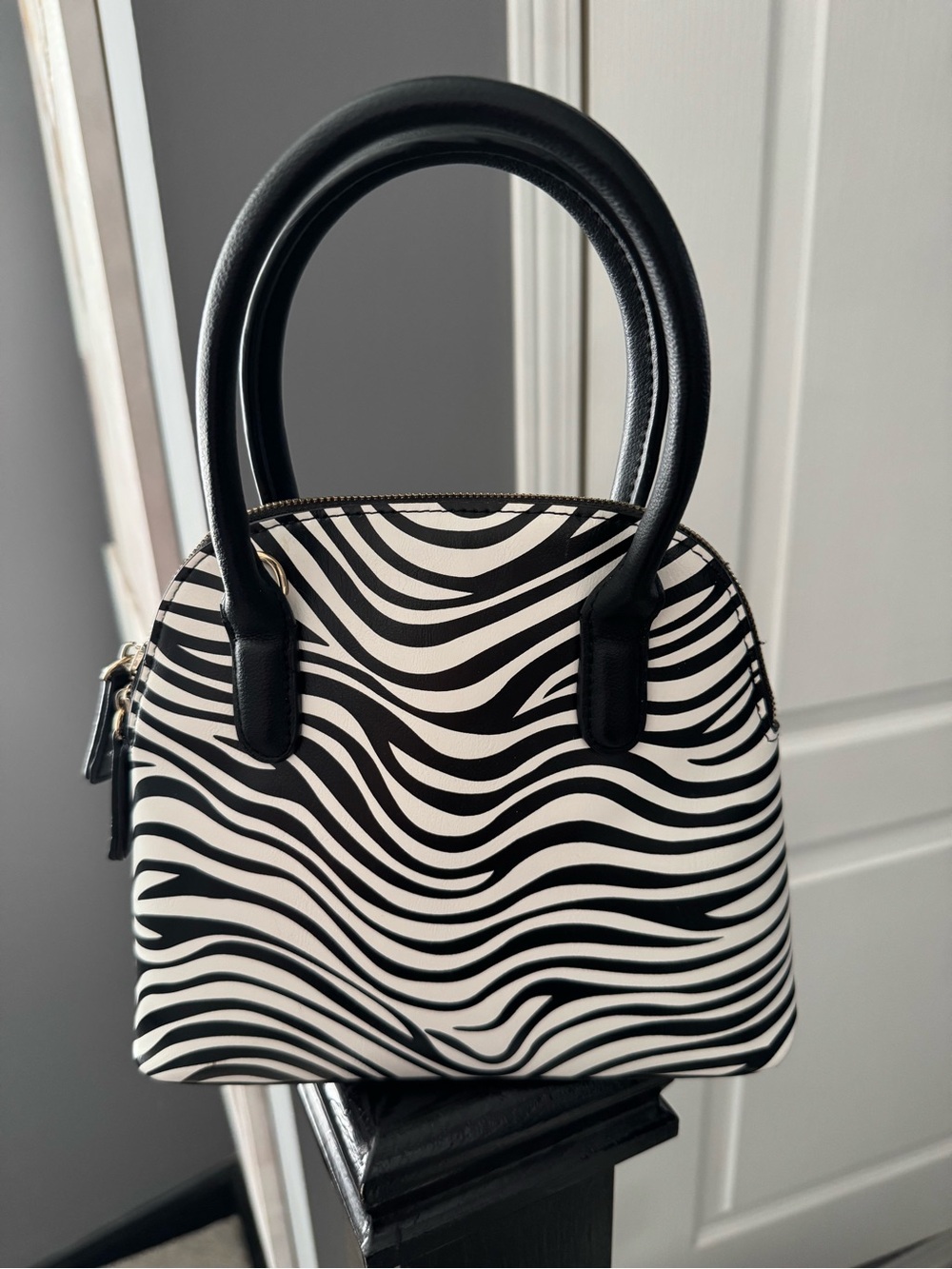Black & White Zebra Print Dome Satchel - Women Bags